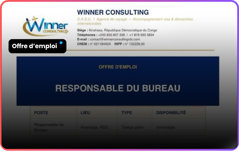 Recrutement Responsable du Bureau Winner Consulting : Pilotez l&rsquo;excellence opérationnelle