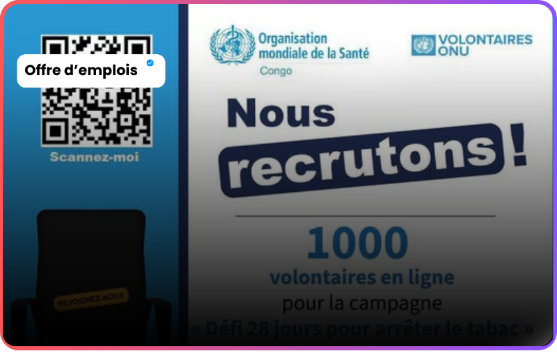 Volontariat en ligne OMS Congo : Intègre le système des Nations Unies depuis chez toi